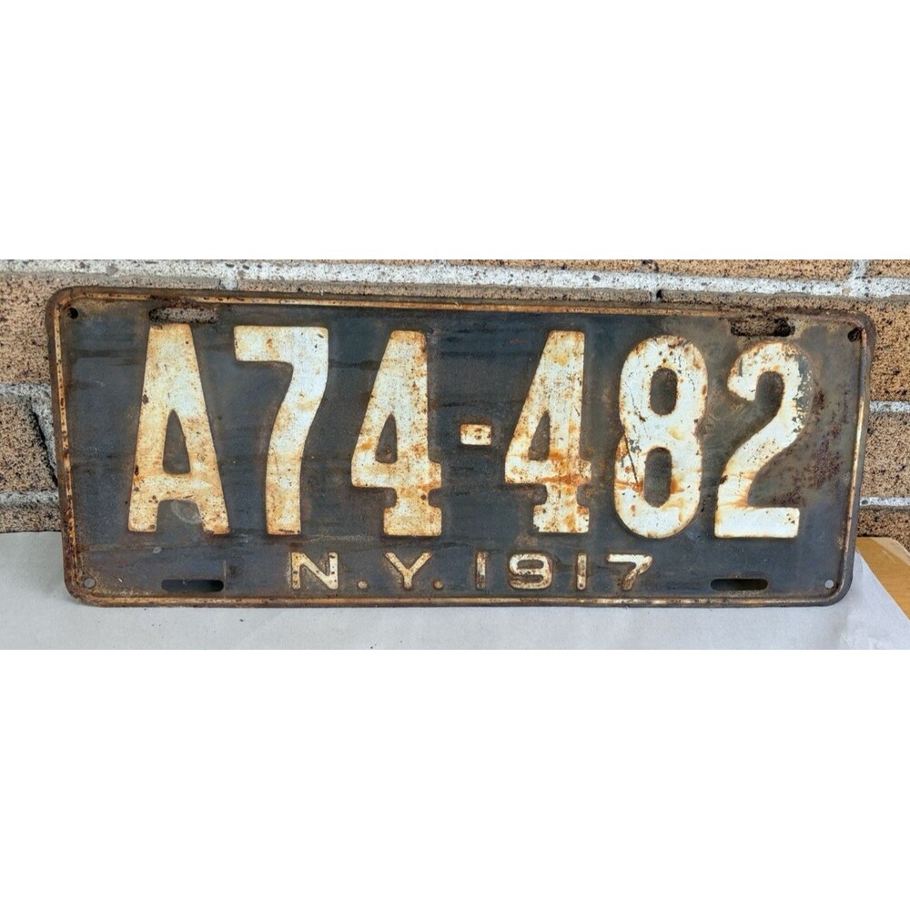 Antique 1917 New York NY License Plate A74-482 large 16” x 6”
